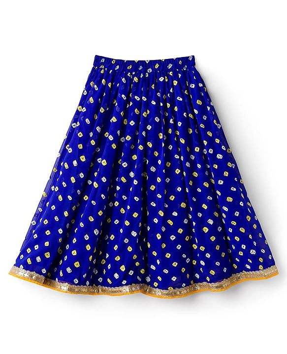 Babyhug Georgette Woven Sleeveless Brocade Choli & Bandhani Printed Lehenga with  Dupatta - Blue & Mustard