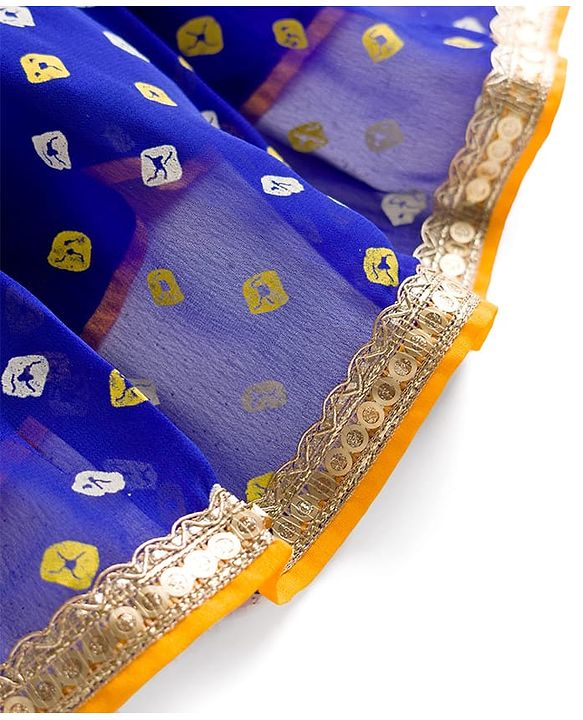 Babyhug Georgette Woven Sleeveless Brocade Choli & Bandhani Printed Lehenga with  Dupatta - Blue & Mustard