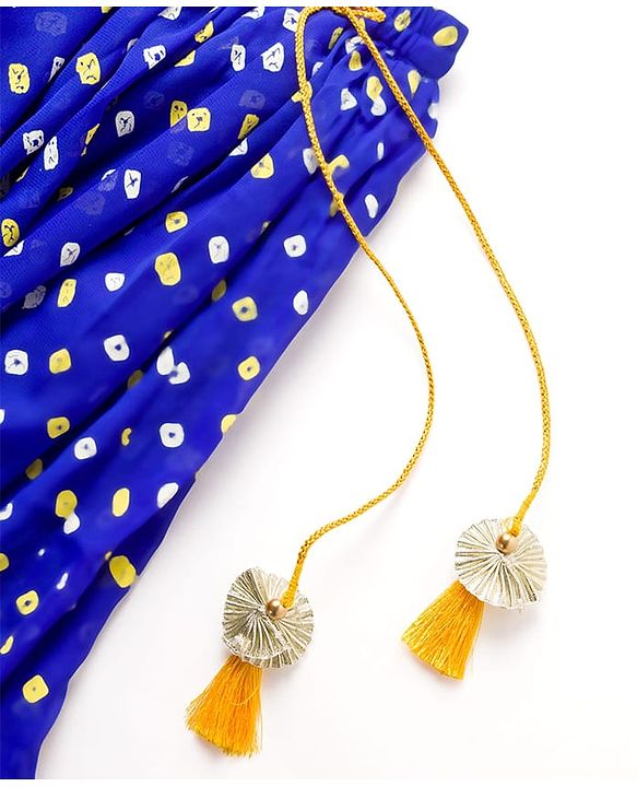 Babyhug Georgette Woven Sleeveless Brocade Choli & Bandhani Printed Lehenga with  Dupatta - Blue & Mustard