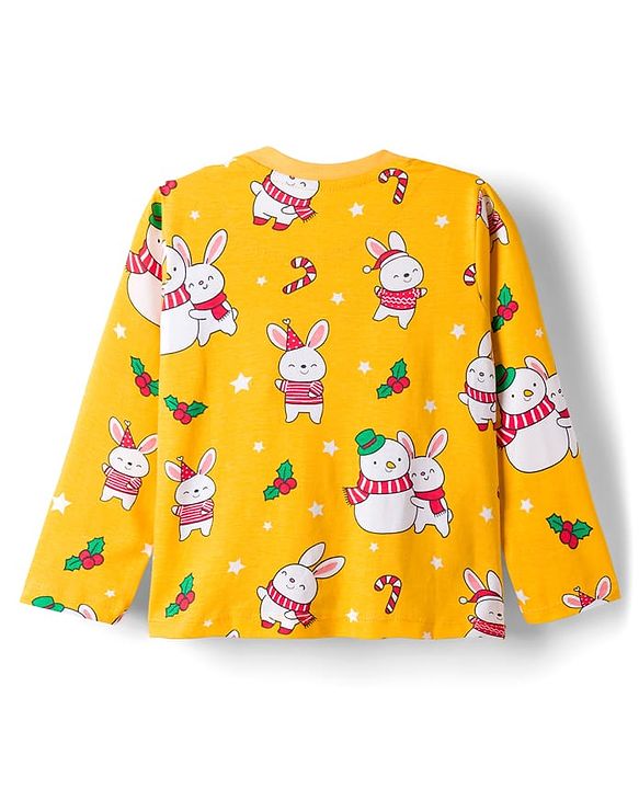 Babyhug Cotton Knit Full Sleeves Co-ords Night Suit With Animal Print - Yellow