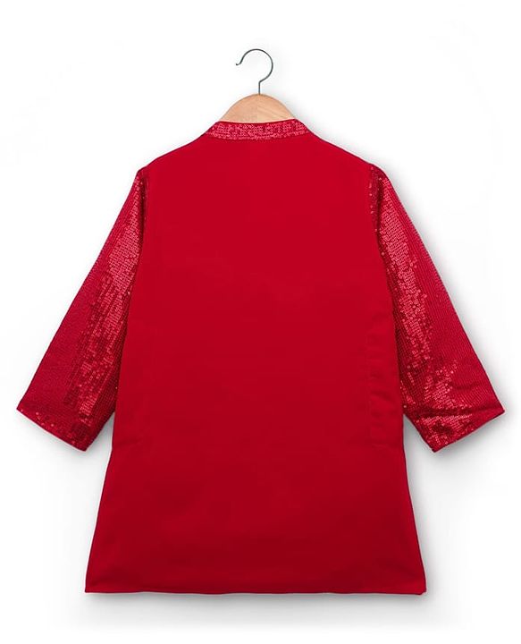 Babyhug Georgette Woven Full Sleeves Kurta Pajama Set with Sequin Detailing - Red