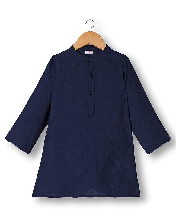 Babyhug Rayon Woven Full Sleeves Kurta Pajama & Foil Printed Jacket Set - Navy Blue