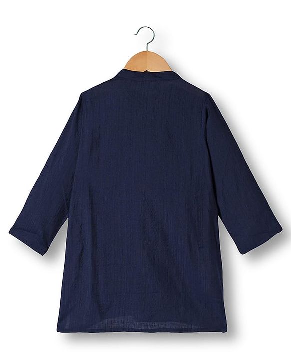 Babyhug Rayon Woven Full Sleeves Kurta Pajama & Foil Printed Jacket Set - Navy Blue