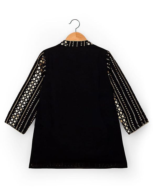 Babyhug Georgette Woven Full Sleeves Sequin Embroidered Kurta Pyjama Set - Black