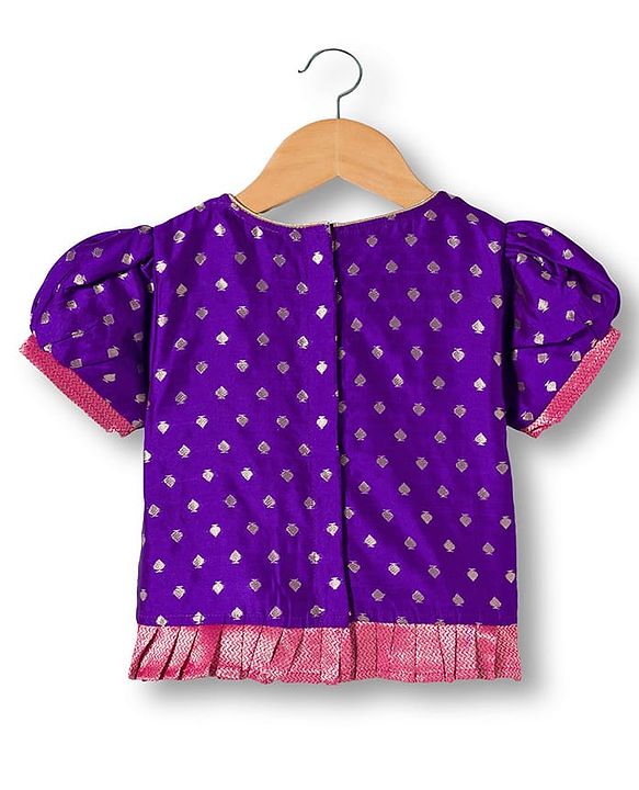 Babyhug Brocade Woven Half Sleeves Choli Lehenga & Dupatta Set With Floral Foil Print - Purple