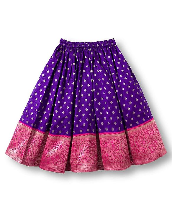 Babyhug Brocade Woven Half Sleeves Choli Lehenga & Dupatta Set With Floral Foil Print - Purple