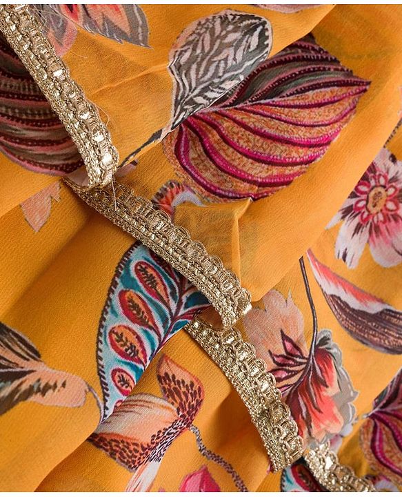 Babyhug Woven Frill Sleeves Lehenga Choli Set With Floral Print & Embroidery & Dupatta - Yellow & Pink