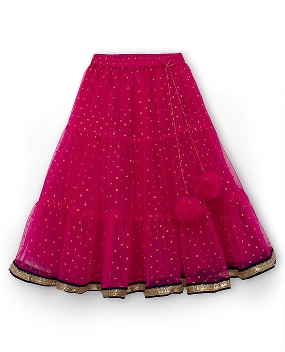 Babyhug  Short Sleeves Sequin Embroidered Choli and Shimmer Net Lehenga with Dupatta -  Fuschia