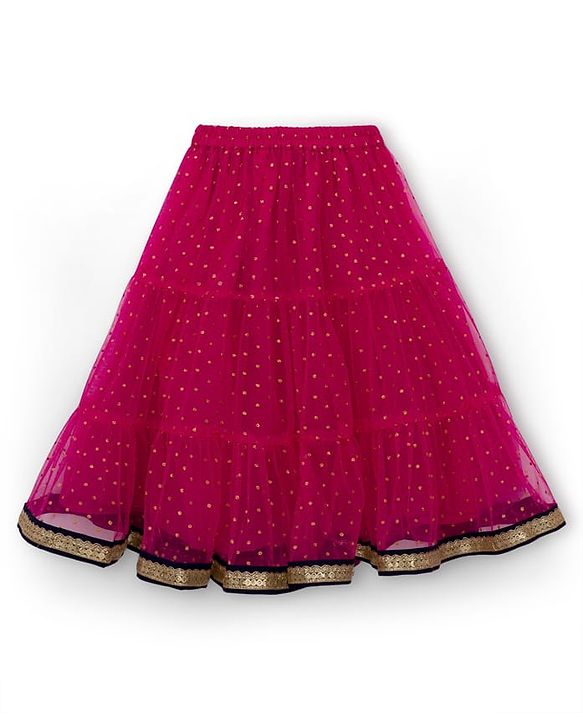 Babyhug  Short Sleeves Sequin Embroidered Choli and Shimmer Net Lehenga with Dupatta -  Fuschia