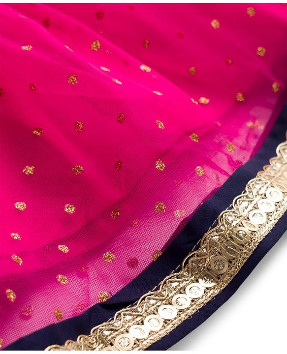 Babyhug  Short Sleeves Sequin Embroidered Choli and Shimmer Net Lehenga with Dupatta -  Fuschia
