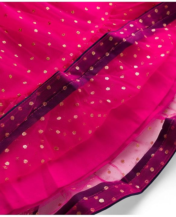 Babyhug  Short Sleeves Sequin Embroidered Choli and Shimmer Net Lehenga with Dupatta -  Fuschia