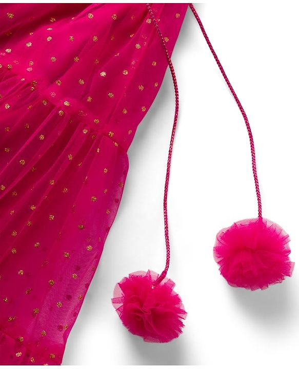 Babyhug  Short Sleeves Sequin Embroidered Choli and Shimmer Net Lehenga with Dupatta -  Fuschia