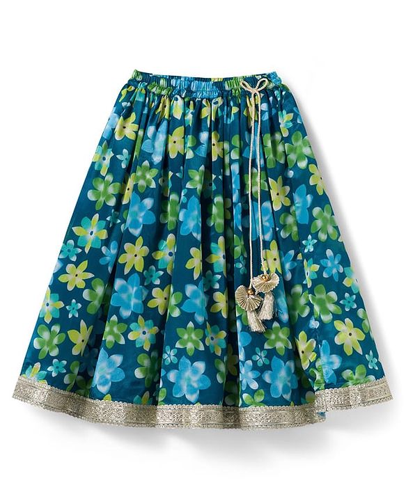 Babyhug Georgette Woven Full Sleeves Choli Lehenga & Jacket Set With Floral Print & Embridoery - Green