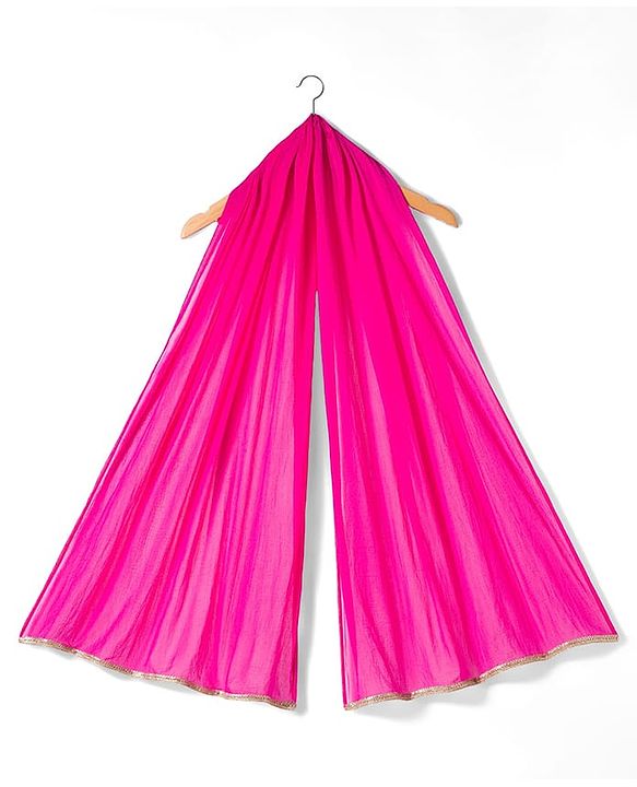 Babyhug Brocade Woven Half Sleeves Pattu Pavada Choli Lehenga & Dupatta Set with Floral Print - Fuchsia