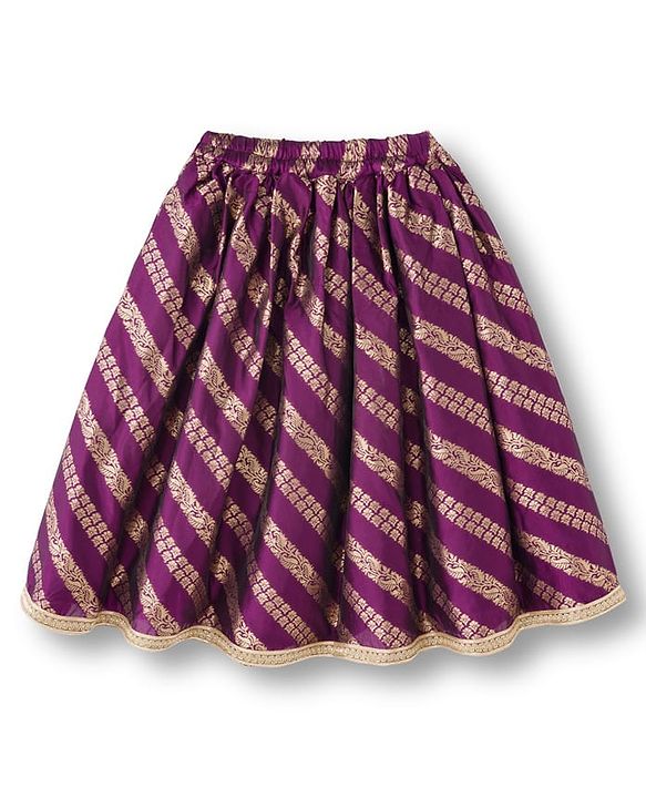 Babyhug Brocade Woven Half Sleeves Choli Lehenga & Dupatta Set With Floral Embriodery - Wine