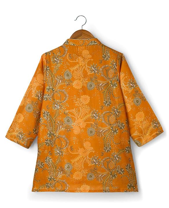 Babyhug Cotton Woven Full Sleeves Cambric Foil Printed Kurta Pajama Set- Mustard
