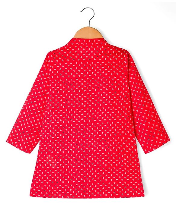 Babyhug Cambric Woven Full Sleeves Kurta Dhoti Set with Angarakha Foil Print - Red