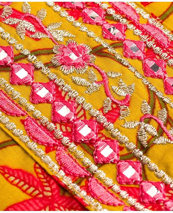 Babyhug Cambric Woven Full Sleeves Kurta Gharara & Dupatta Set With Floral Print - Mustard