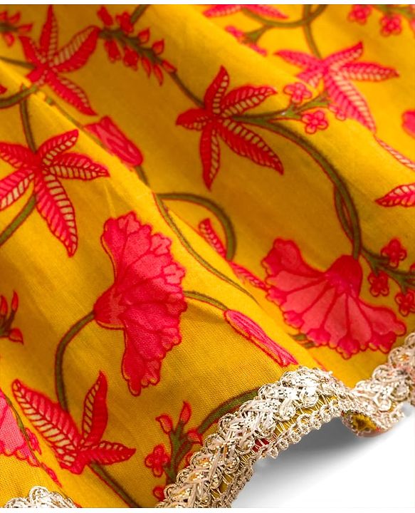Babyhug Cambric Woven Full Sleeves Kurta Gharara & Dupatta Set With Floral Print - Mustard