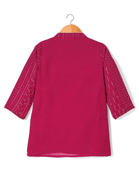 Babyhug Georgette Woven Full Sleeves Embellished Kurta Dhoti Set - Red & White