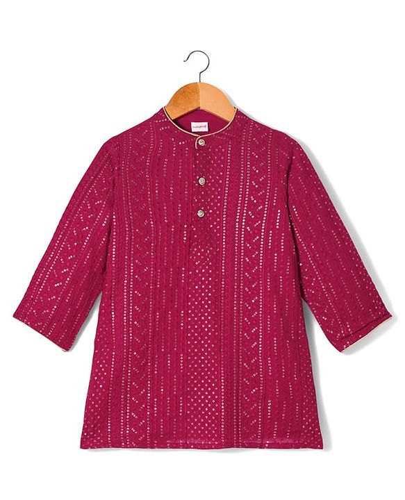 Babyhug Georgette Woven Full Sleeves Embellished Kurta Dhoti Set - Red & White