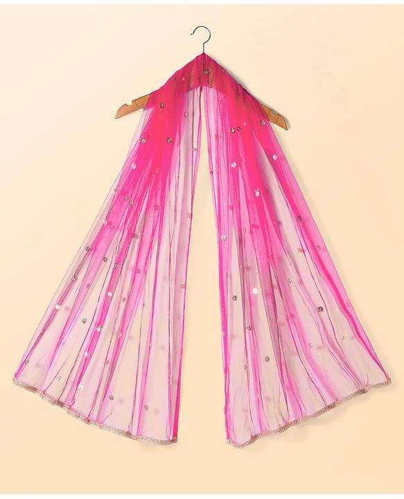 Babyhug Net Woven Half Puffed Sleeves Choli Lehenga & Dupatta Set with Floral Embroidery - Pink