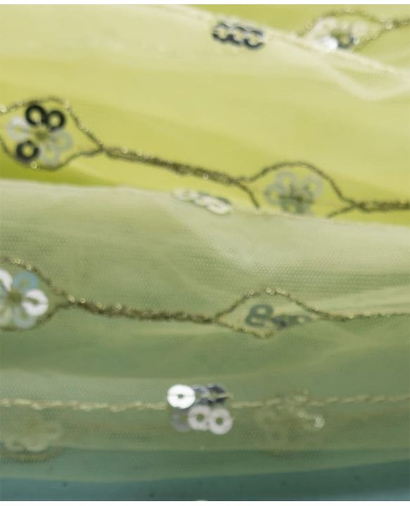 Babyhug Net Woven Three Fourth Choli Lehenga & Dupatta Set With Sequin Embriodery - Green