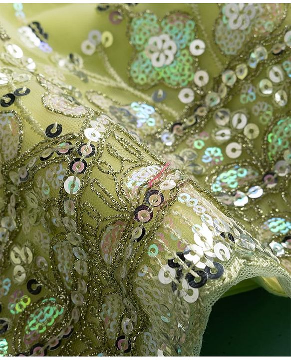 Babyhug Net Woven Three Fourth Choli Lehenga & Dupatta Set With Sequin Embriodery - Green