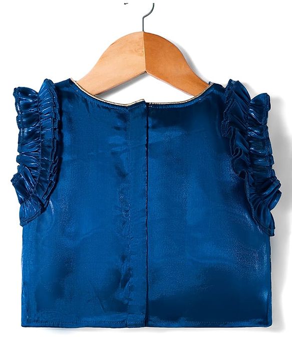 Babyhug Woven Sleeveless Choli Lehenga & Frilled Dupatta Set with Floral Embroidery - Navy Blue