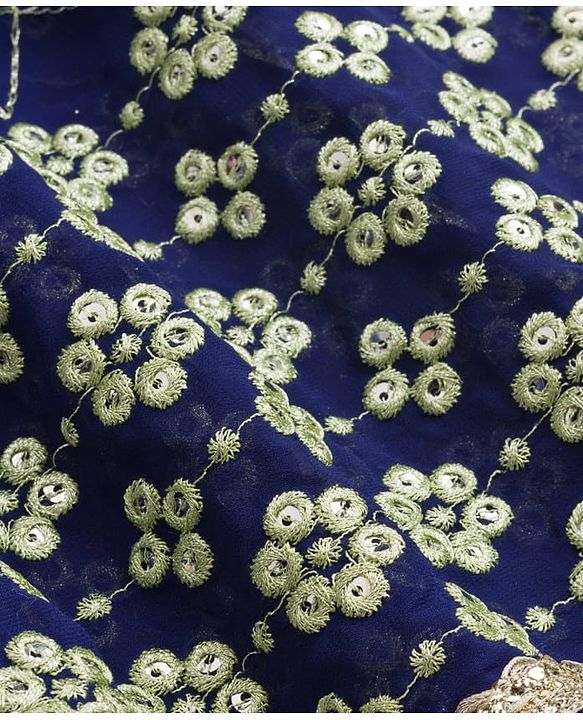 Babyhug Georgette Woven Half Flutter Sleeves Choli Lehenga Set with Dupatta & Embroidery - Navy Blue