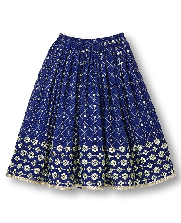 Babyhug Georgette Woven Half Flutter Sleeves Choli Lehenga Set with Dupatta & Embroidery - Navy Blue
