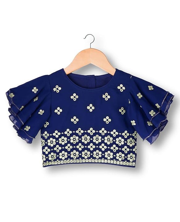 Babyhug Georgette Woven Half Flutter Sleeves Choli Lehenga Set with Dupatta & Embroidery - Navy Blue