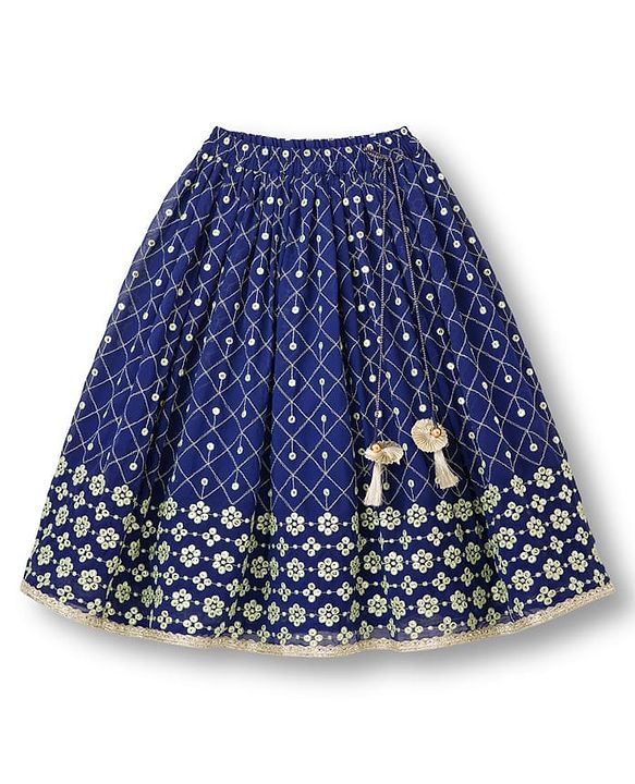 Babyhug Georgette Woven Half Flutter Sleeves Choli Lehenga Set with Dupatta & Embroidery - Navy Blue