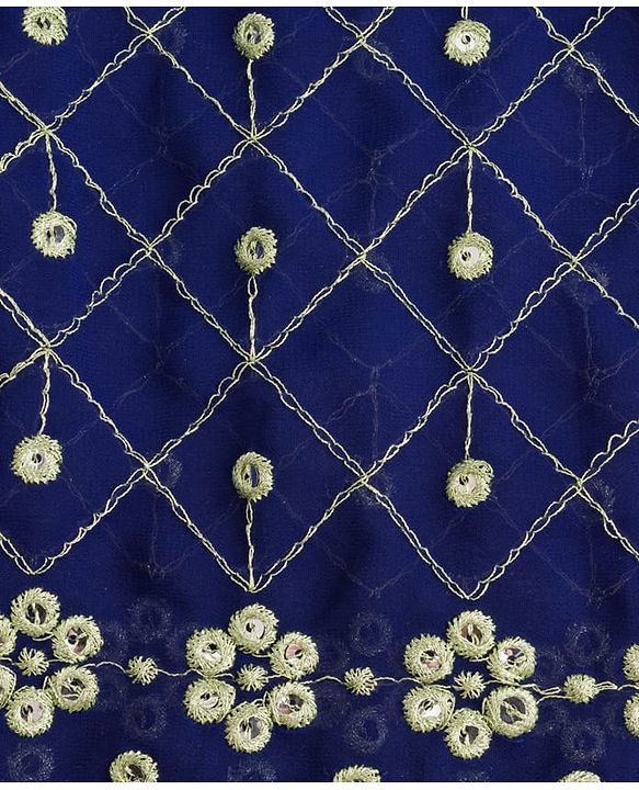 Babyhug Georgette Woven Half Flutter Sleeves Choli Lehenga Set with Dupatta & Embroidery - Navy Blue
