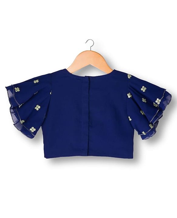 Babyhug Georgette Woven Half Flutter Sleeves Choli Lehenga Set with Dupatta & Embroidery - Navy Blue