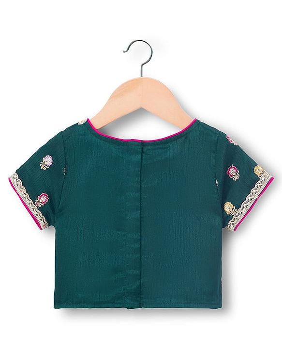 Babyhug Brocade Woven Half Sleeves Choli Shimmer Net Lehenga & Dupatta Set with Floral Embroidery - Fuchsia