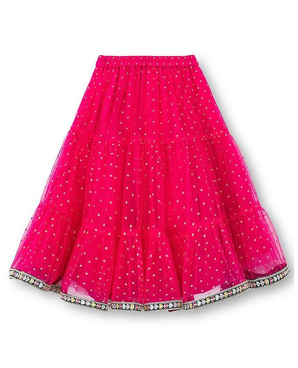 Babyhug Brocade Woven Half Sleeves Choli Shimmer Net Lehenga & Dupatta Set with Floral Embroidery - Fuchsia