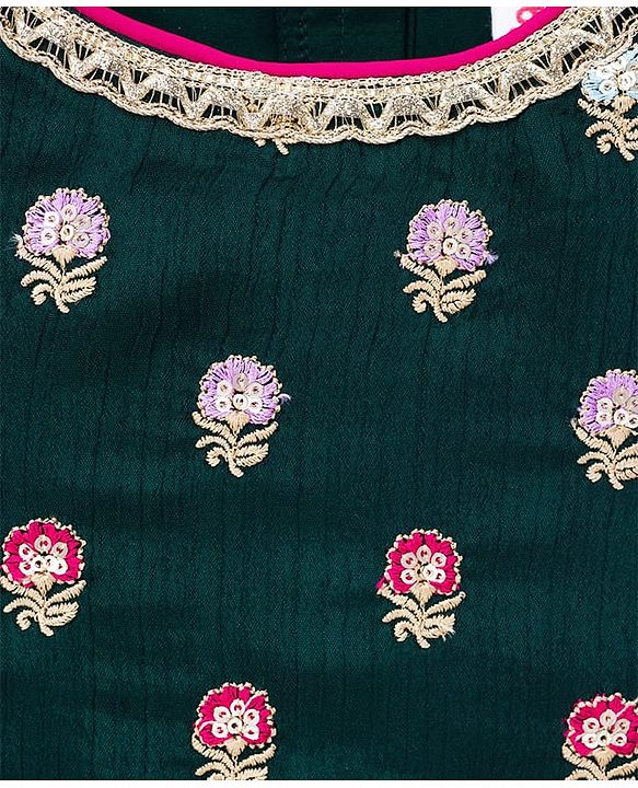 Babyhug Brocade Woven Half Sleeves Choli Shimmer Net Lehenga & Dupatta Set with Floral Embroidery - Fuchsia