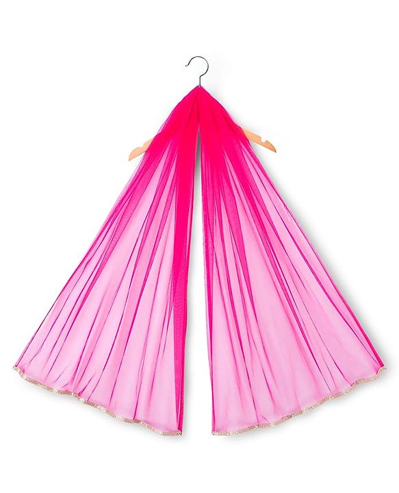 Babyhug Brocade Woven Half Sleeves Choli Shimmer Net Lehenga & Dupatta Set with Floral Embroidery - Fuchsia