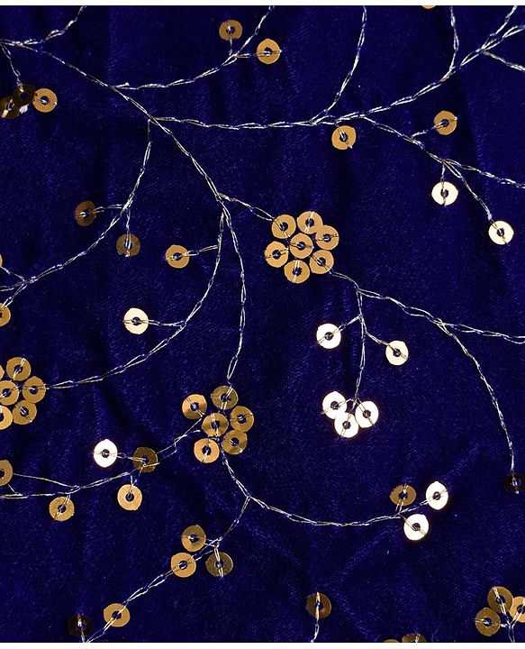 Babyhug Velvet Woven Half Sleeves Choli Lehenga & Dupatta Set With Sequin Embriodery - Blue