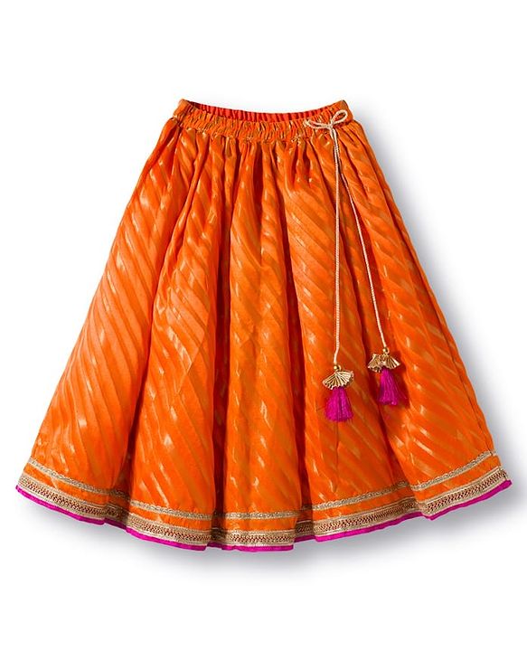 Babyhug Brocade Woven Sleeveless Choli Lehenga & Dupatta Set With Floral Embroidery - Orange