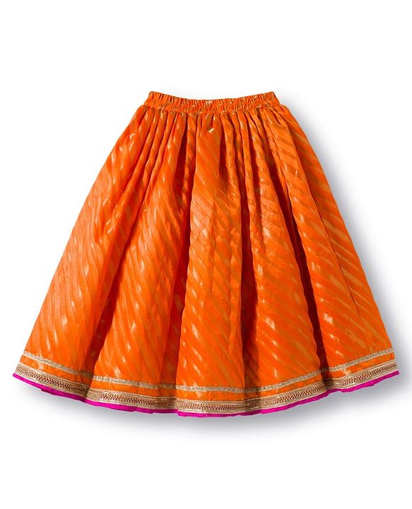 Babyhug Brocade Woven Sleeveless Choli Lehenga & Dupatta Set With Floral Embroidery - Orange