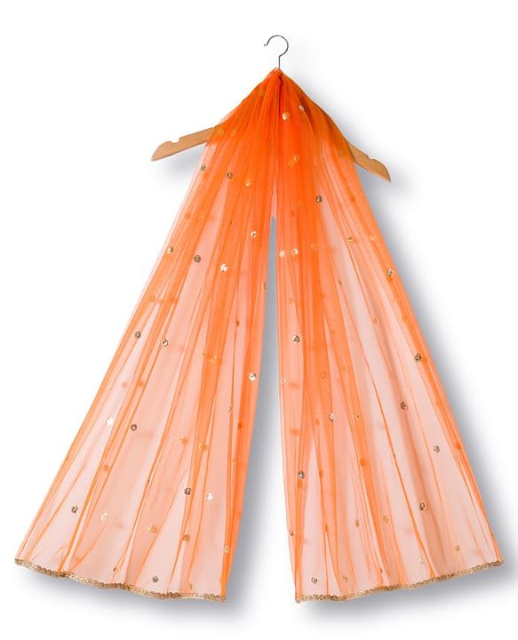 Babyhug Brocade Woven Sleeveless Choli Lehenga & Dupatta Set With Floral Embroidery - Orange