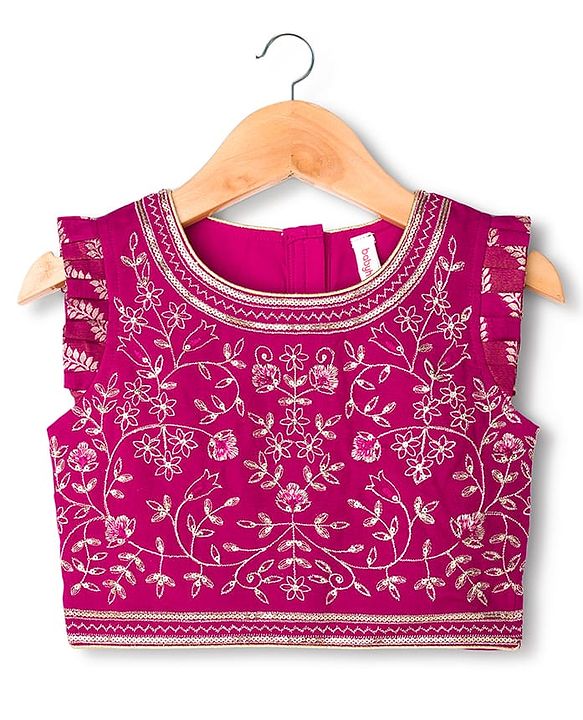 Babyhug Brocade Woven Sleeveless Choli Lehenga & Dupatta Set With Floral Embroidery - Fushsia