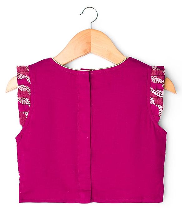 Babyhug Brocade Woven Sleeveless Choli Lehenga & Dupatta Set With Floral Embroidery - Fushsia