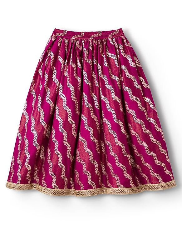Babyhug Brocade Woven Sleeveless Choli Lehenga & Dupatta Set With Floral Embroidery - Fushsia