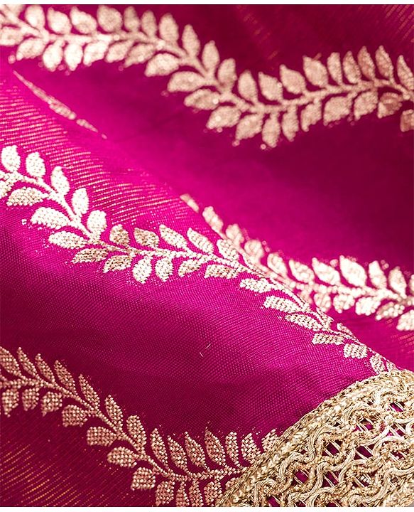 Babyhug Brocade Woven Sleeveless Choli Lehenga & Dupatta Set With Floral Embroidery - Fushsia