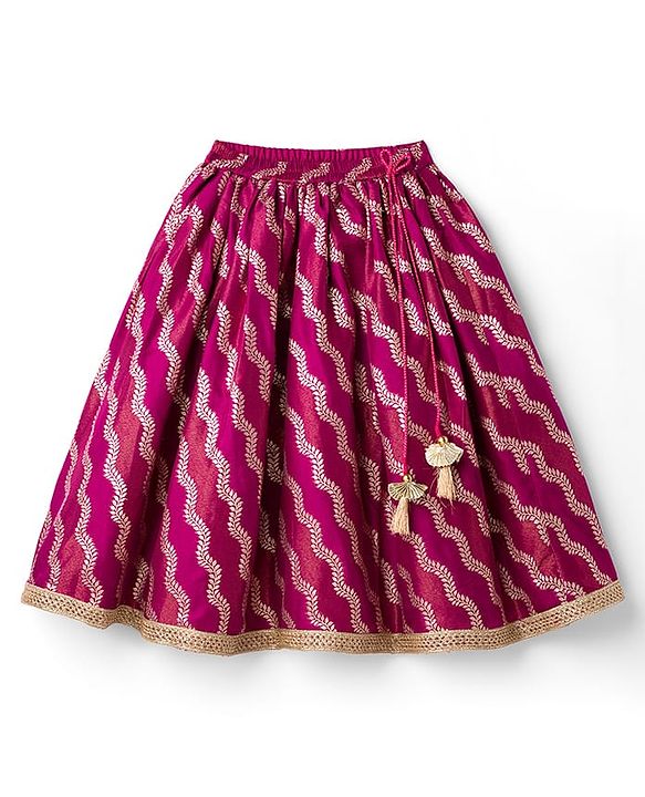 Babyhug Brocade Woven Sleeveless Choli Lehenga & Dupatta Set With Floral Embroidery - Fushsia
