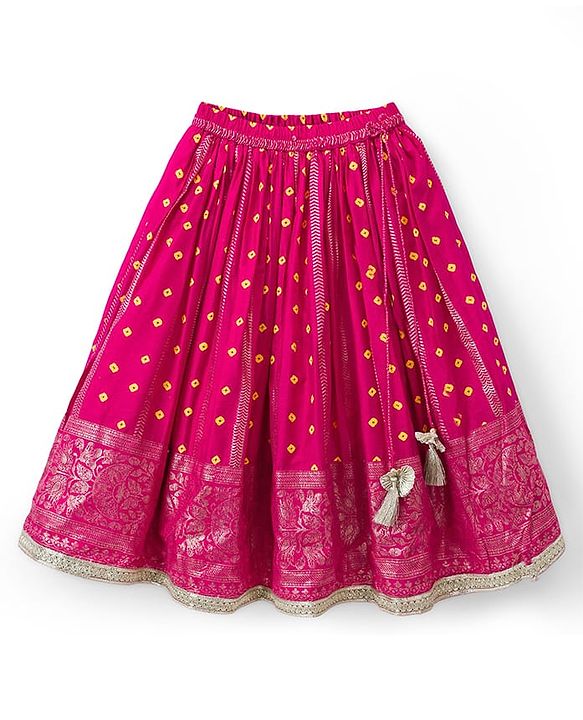 Babyhug Brocade Woven Half Sleeves Lehenga Choli Set With Floral Embroidery & Dupatta - Mustard & Pink