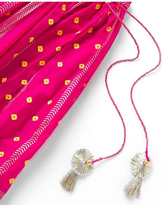 Babyhug Brocade Woven Half Sleeves Lehenga Choli Set With Floral Embroidery & Dupatta - Mustard & Pink